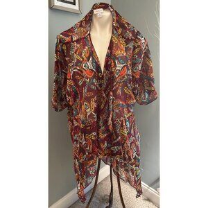 LuLaRoe Sheer Bohemian  Kimono Style Cardigan M Feathers Tribal Lightweight